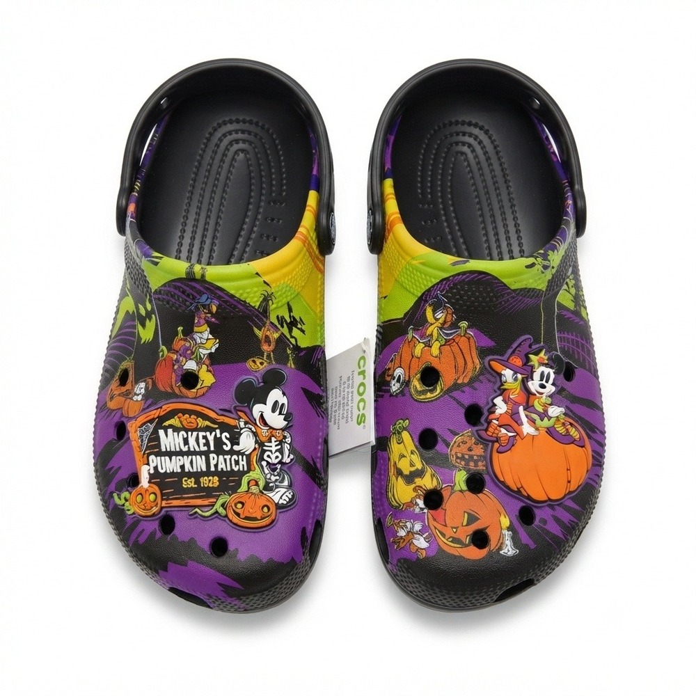 Mickey Mouse Halloween Pumpkin Patch Crocs Unisex M6 W8 Black Purple 210275-90H - Picture 5 of 12